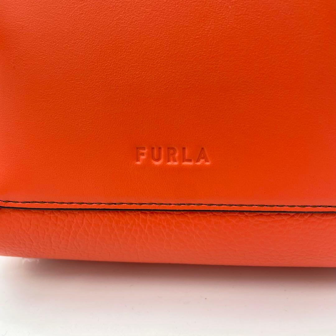 未使用級】フルラ 2way ジルダ バッグ ロゴ型押し レザー オレンジ