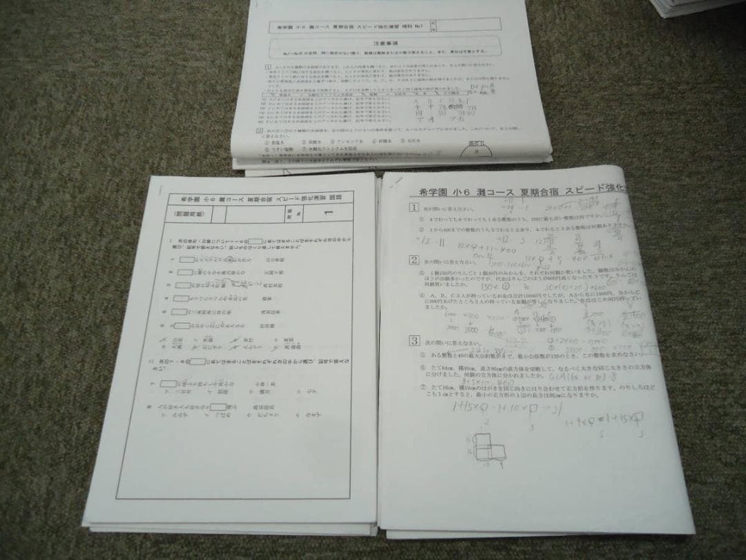 希学園　小6　灘コース　夏期合宿　　国算理テキスト　2019年度使用版 昨年度までに引き続き、今年度も小6灘中受験志望者対象「灘コース