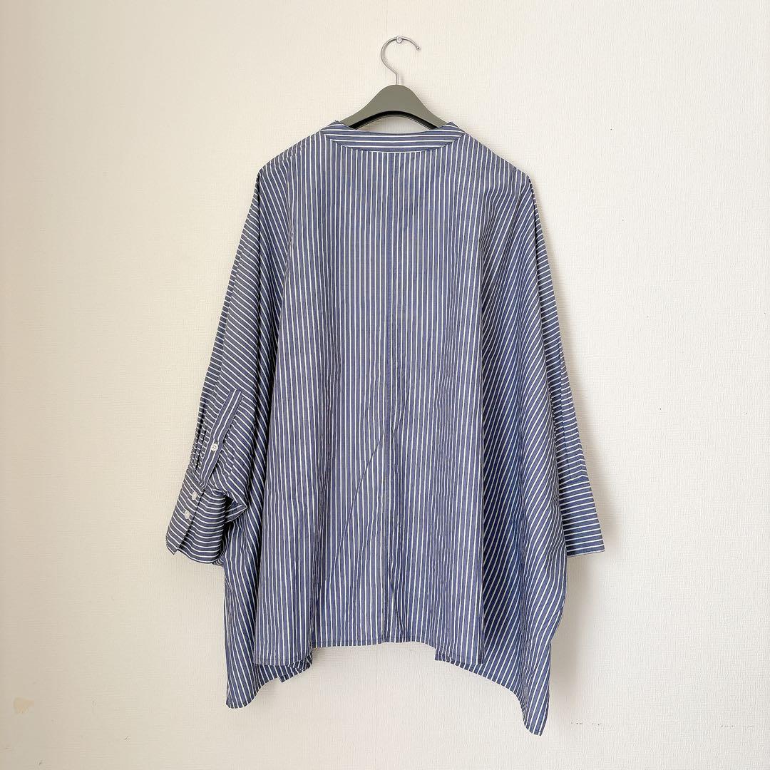美品 カレンソロジー オーバーサイズ シャツブラウス 青×白 バンド