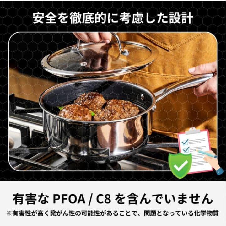 HexClad ハイブリッド ノンスティック 片手鍋 14cm / 0.95L