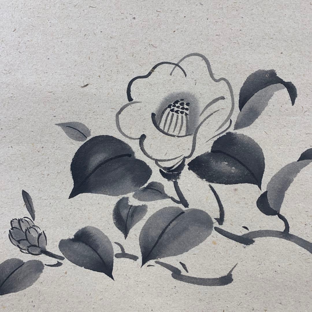 美品 掛け軸 大徳寺 大橋香林作 椿画賛「福寿海無量」共箱 禅語 茶掛け