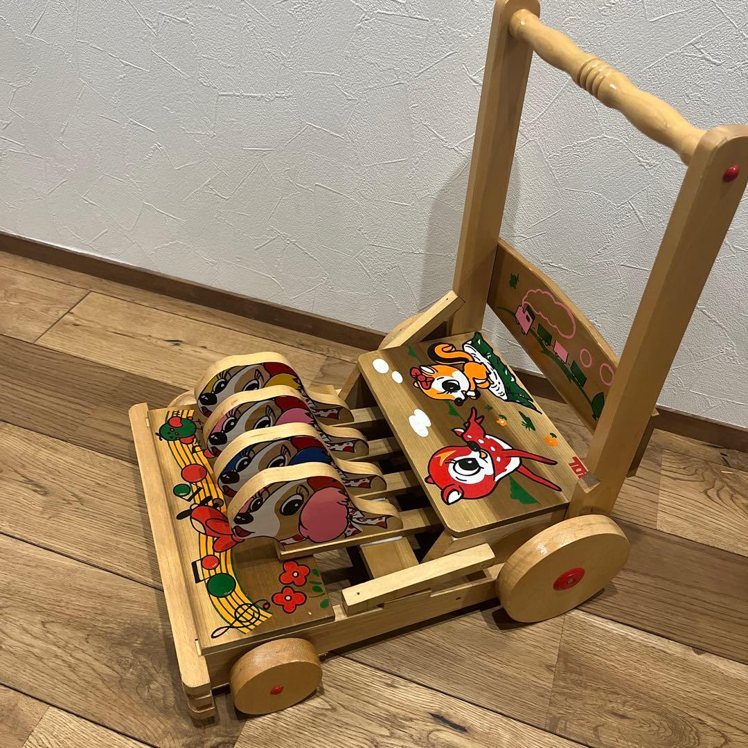 木製 動物 キャラクター 手押し車 オルゴール 昭和 レトロ よいこの