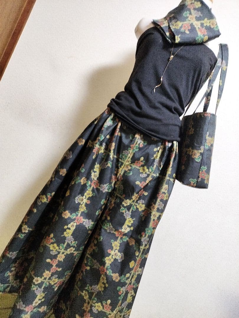 1580+1535　たっかこ☆大島紬ガウチョ＆ストール+ショルダー留袖 東京染繍大彦 黒留袖 No.CA-2449-Sサイズのレンタル｜きもの365