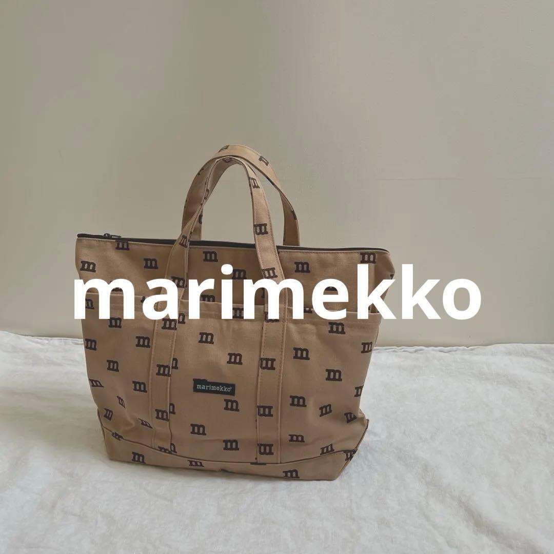 マリメッコmarimekko ベージュ キャンバス トートバッグ マザーズ