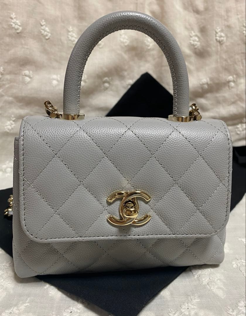 CHANEL シャネル ココハンドルミニ 14.5㎝ グレー - メルカリ