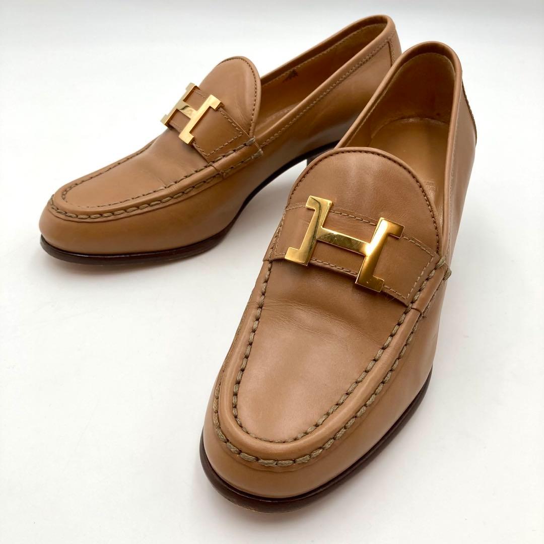 専用品✨ HERMES コンスタンス チャンキーヒールパンプス 革靴 36 茶色 HERMES（エルメス） 靴 ローファー コンスタンス レザー ブラウン 茶