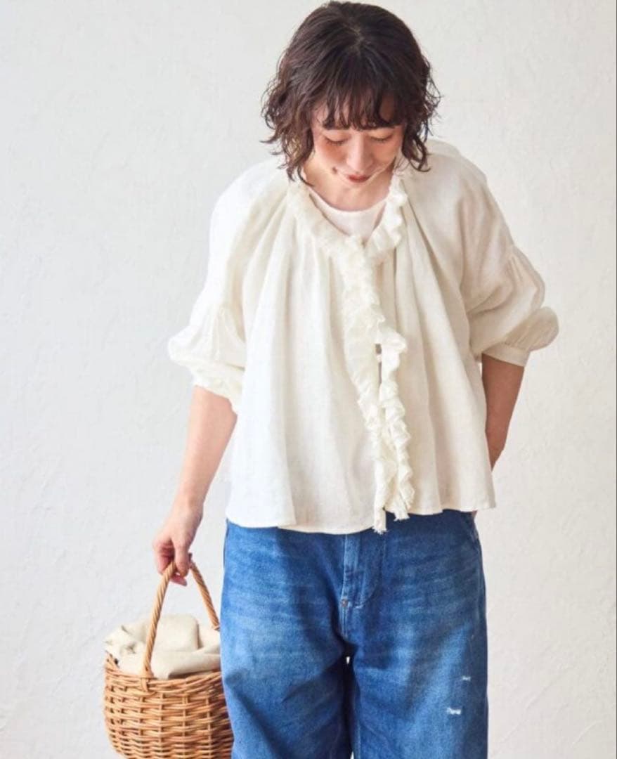 TUTIE. tomomiさんコラボ　リネンエアーウォッシュフリルブラウス 受付終了【tomomiさんコラボ】リネンエアーウォッシュフリルブラウス