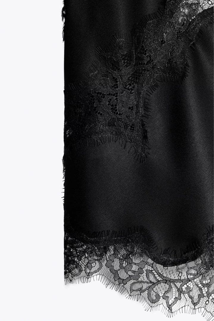 正規品 ZARA レーストリムキャミソールトップス S ブラック 富岡佳子