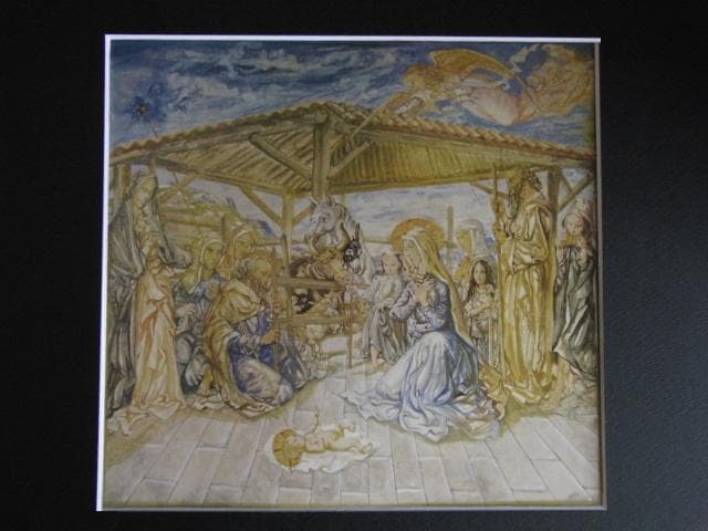 藤田嗣治、【キリスト降誕】、希少な限定額装用画集画、新品高級額