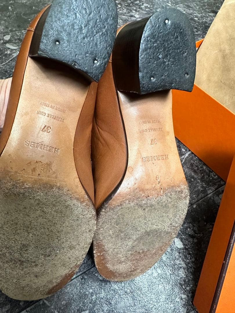 年末セール処分HERMES 37ブラウンレザー ローファー