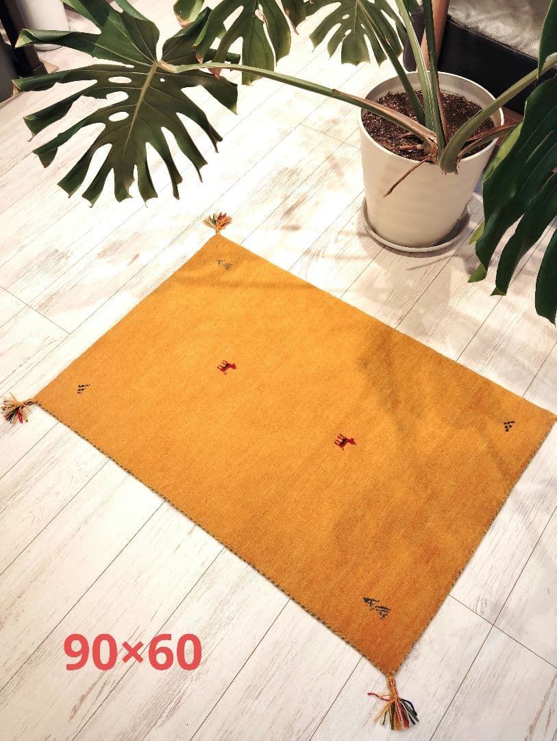 90×60 GABBEH ギャッベ ラグ 刺繍ラグ ギャッベ絨毯 オレンジ ギャッベ（ギャベ）専門店 インプレッションオブギャッベ / ギャッベ