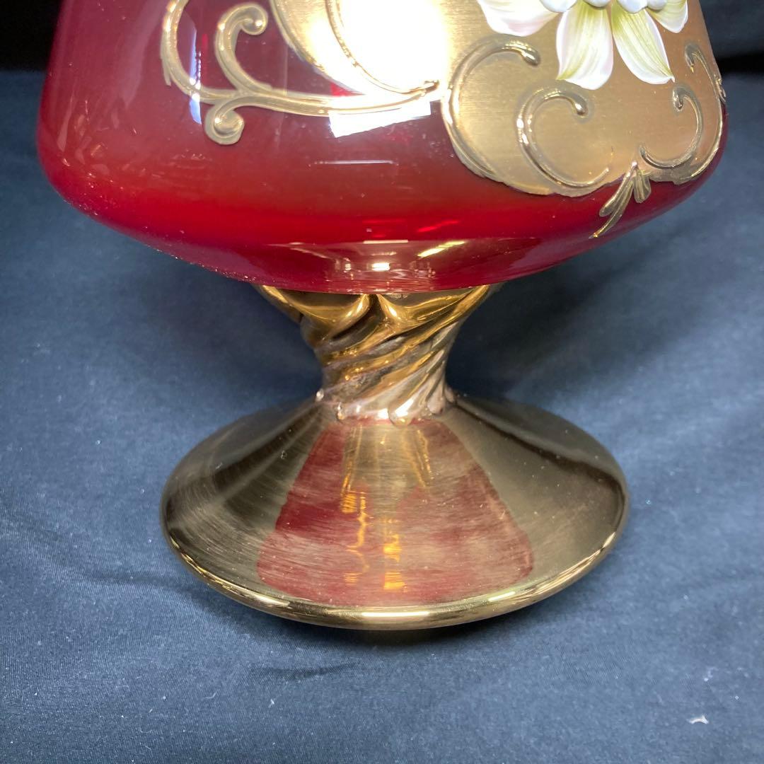 美品】ボヘミアングラス デキャンタ ワイングラス6個 レッド 金彩