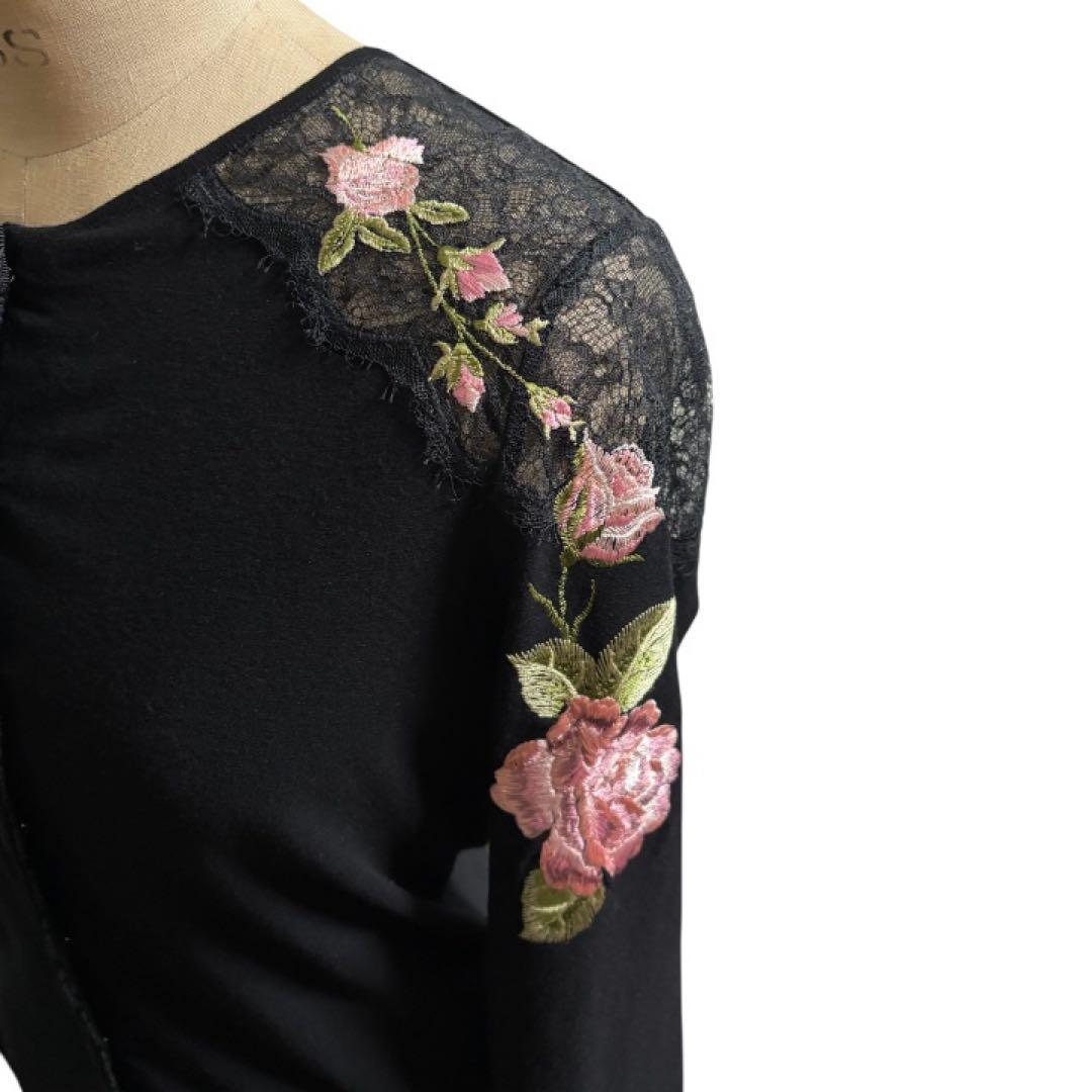 Blumarine ブルマリン 刺繍レースカーディガン 花柄 ブラック レーヨン