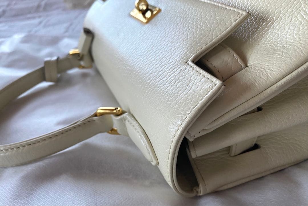 美品 HAMANO 濱野皮革工藝 皇室 フォーマル オフホワイトケリーバッグ