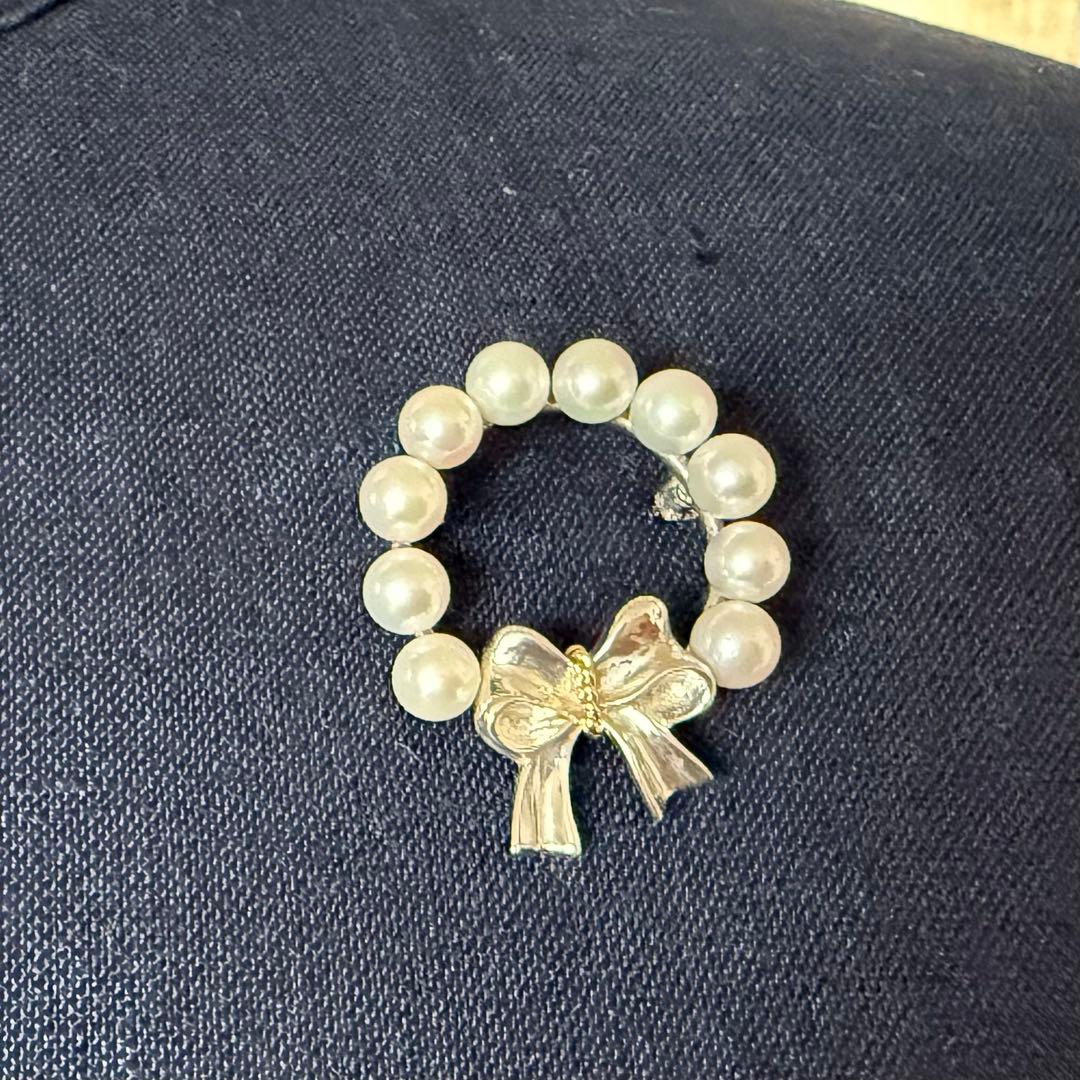 ティファニー925/750アコヤパールリボンリースブローチ 共箱付き