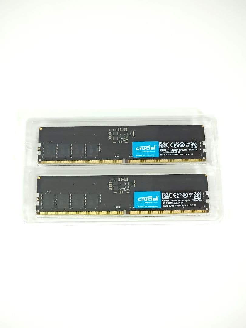 メモリー Crucial 32GB (16 x 2GB) DDR5 5600MHz Crucial 32GB DDR5 RAM, 5600MHz (or 5200MHz or 4800MHz) Desktop