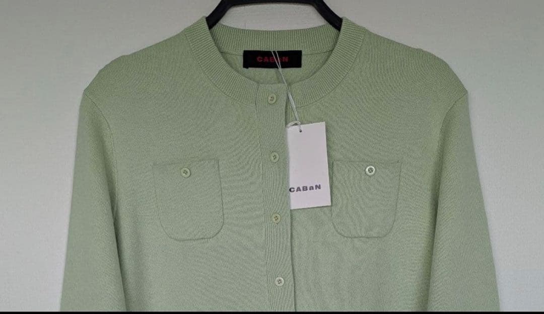 新品キャバンcaban ライトグリーンXSコットンカシミヤ カーディガンの