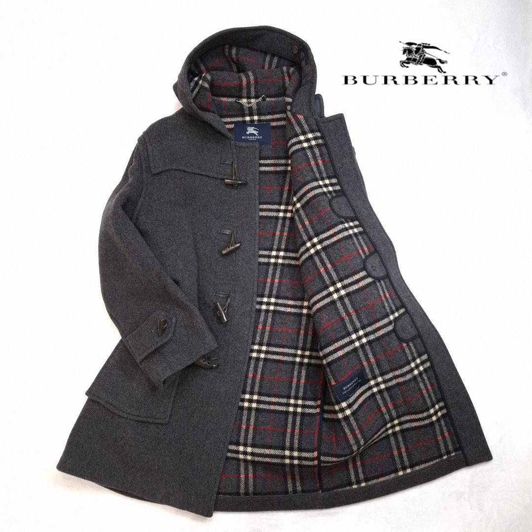 【人気】BURBERRY LONDON ダッフルコート チェック グレー L相当 美品 Burberry バーバリー ダッフルコート ツイード ノバチェック