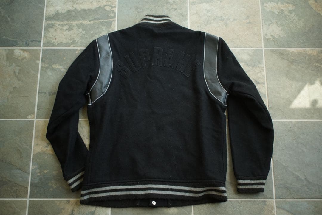02aw 常田着 初期 Supreme レザー 切り替え スタジャン old 黒 - メルカリ