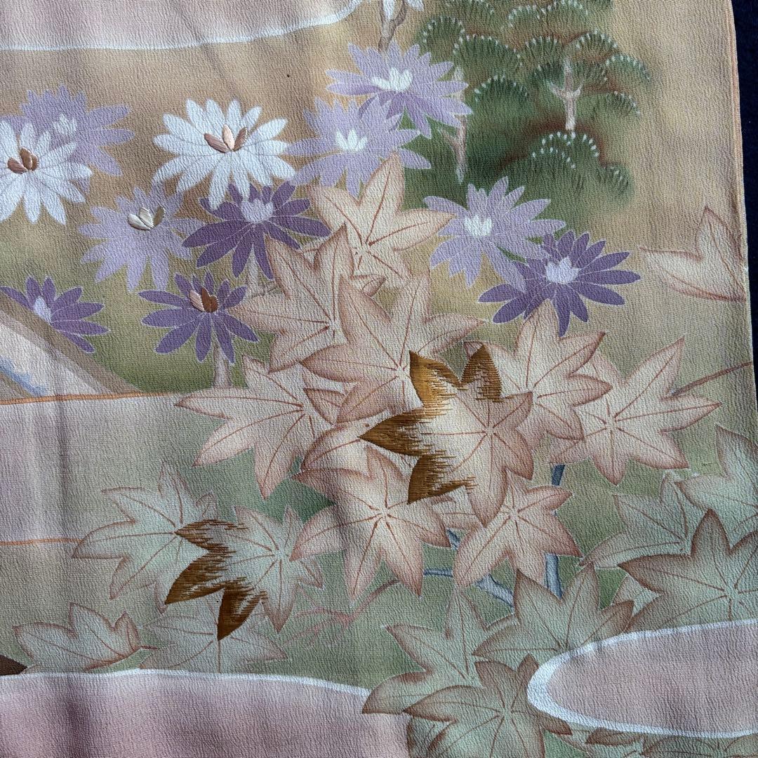 アンティーク振袖 薄紫 おしどり御所車文様ヴィンテージ正絹淡色