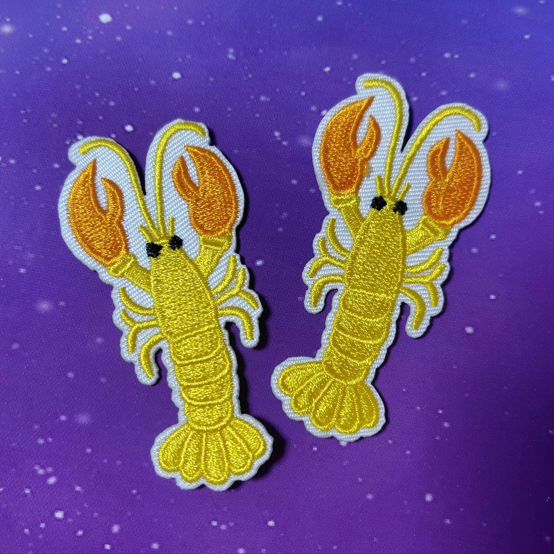 黄色 ザリガニ ざりがに エビ 海老 ロブスター 海 アイロンワッペン