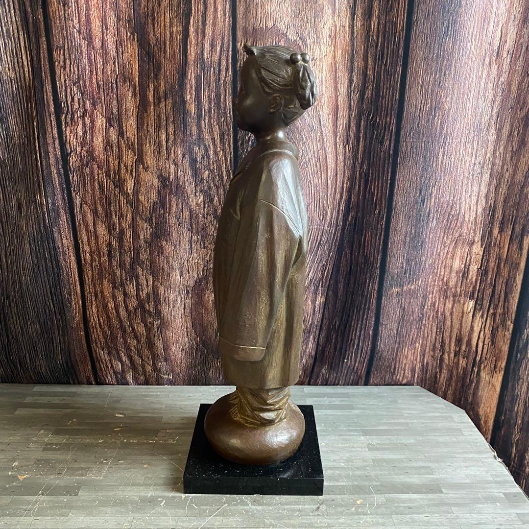 加藤豊 ブロンズ像 8.8kg 大きなパジャマ 少女 置物 美術品 アンティーク