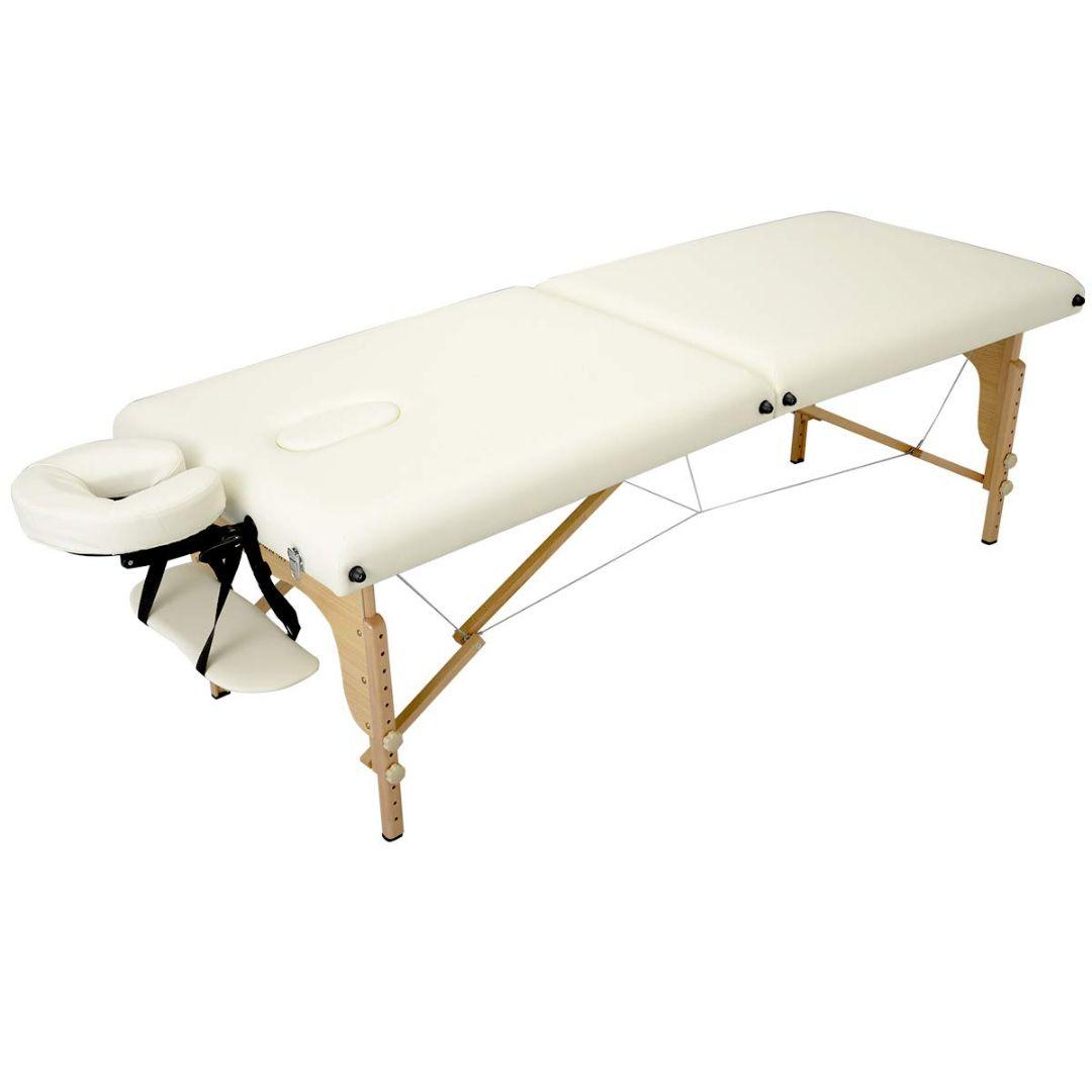 【新品未開封】折りたたみ マッサージベッド 木製 有孔 オフホワイト 木製 折りたたみ マッサージベッド (有孔) 長さ185×幅70×高さ51～83cm