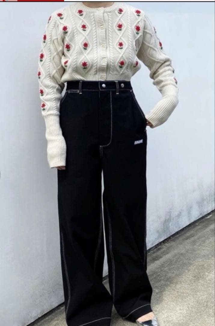 HOLIDAYホリデイフラワーニットカーディガン長袖ウール花柄刺繍