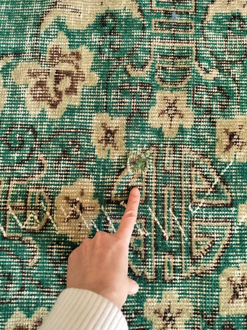 超大判/エメラルドグリーンのシノワズリラグ トリコヴィンテージラグ No586