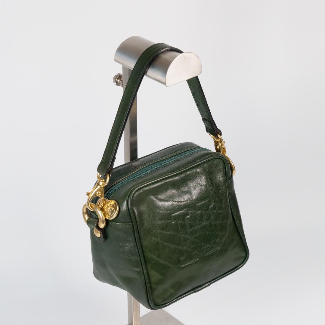 極美品✨ヒロフ ミニバッグ ハンドバッグ ポーチ Hロゴ ダークグリーン