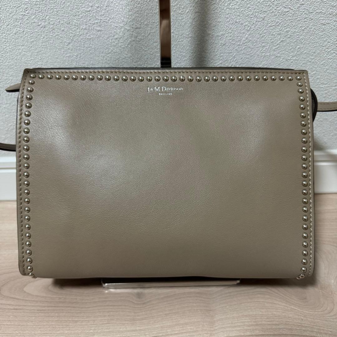 J&M Davidson Ellis Studs Crossbody Bag Beige Leather Nylon 2Way