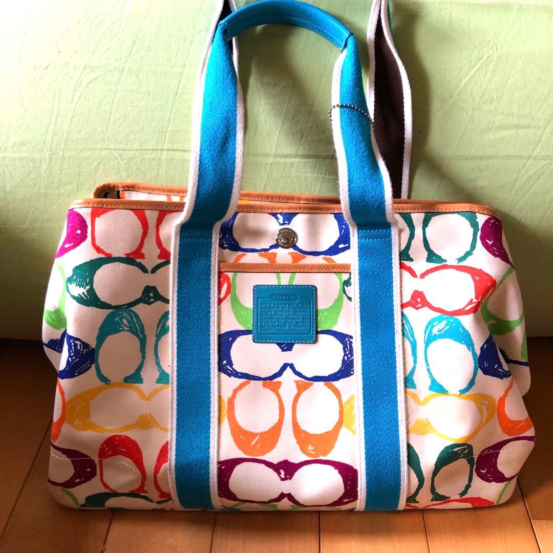 コーチ coach 布製 トートバッグ ショルダーバック カラフル 大容量