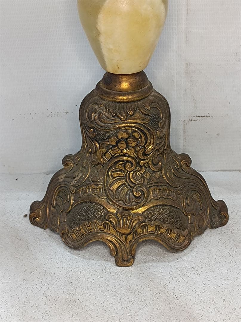 八6564] 真鍮製 大理石 燭台 キャンドルスタンド