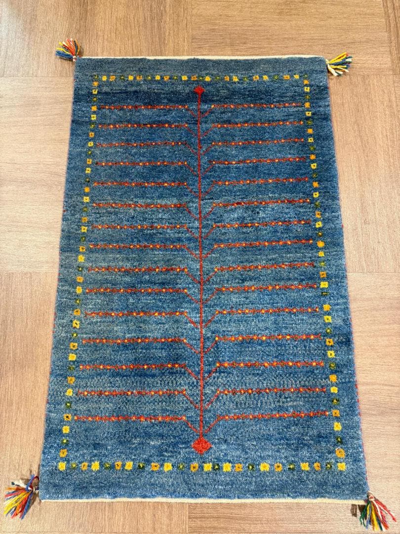 ギャッベ 90x62cm ペルシャ絨毯 手織り ギャベ 玄関マットラグ 絨毯 ☆ペルシャ絨毯 手織りリーズバフトギャッベ 玄関マットMサイズ【1