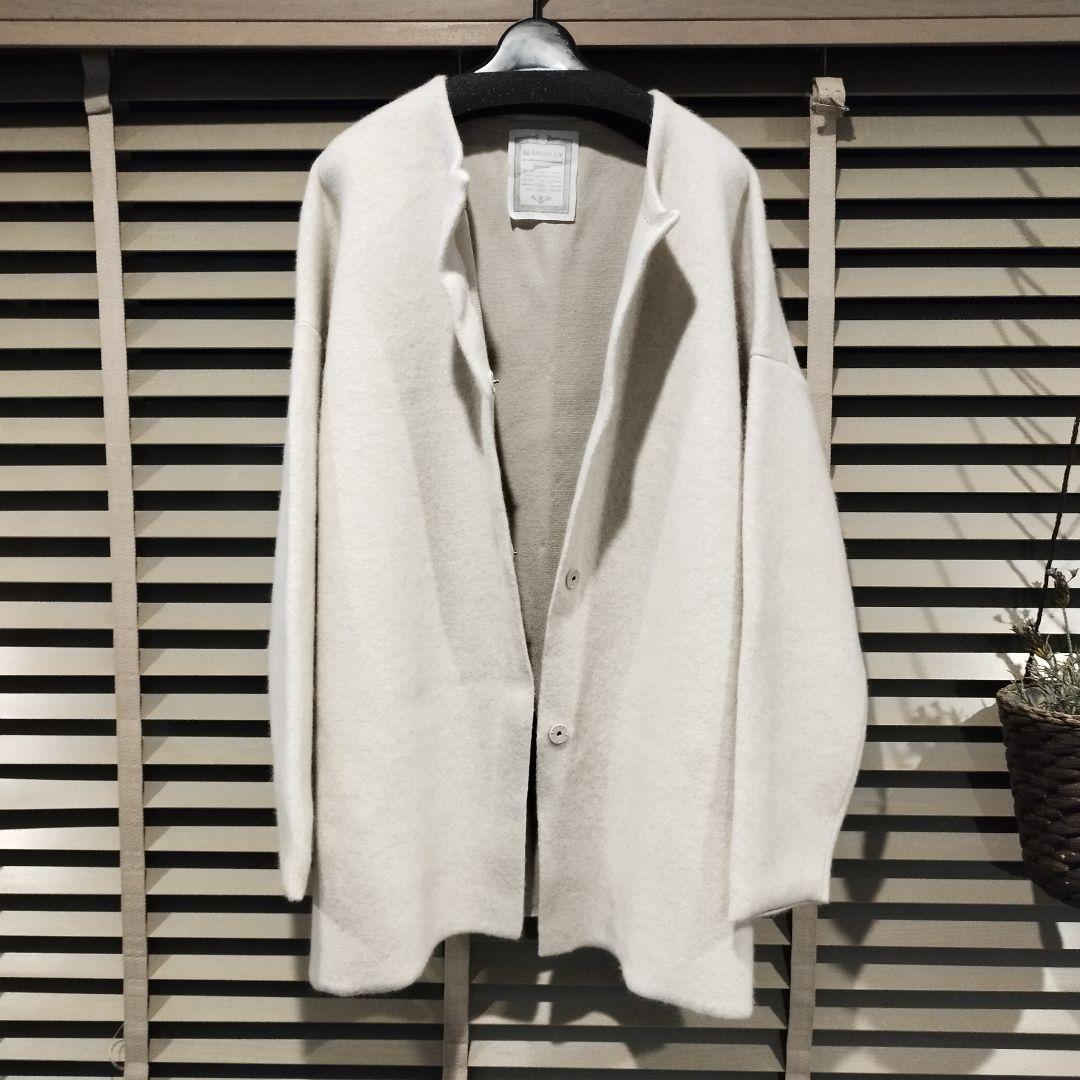 BEARDSLEY ビアズリー 洗えるニットコート アイボリー ノーカラー