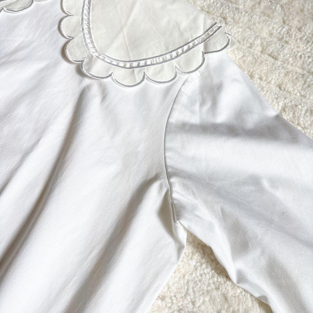 yoriヨリ スカラップ刺繍カラートップス 長袖 ホワイト ロンT - メルカリ