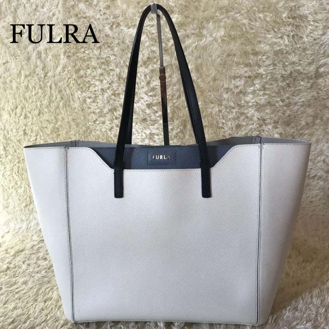 美品FURLA トートバッグ ファンタジア黒/白バイカラー
