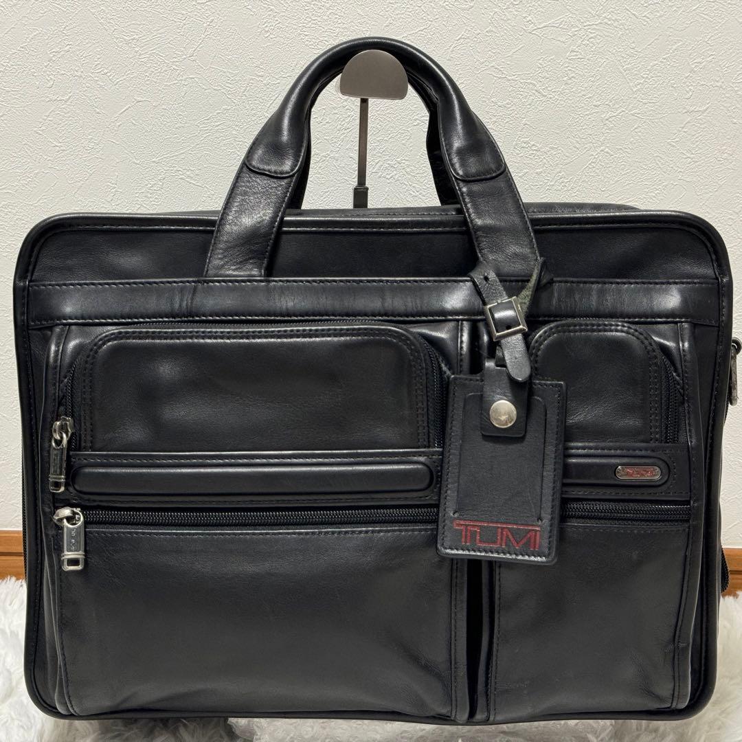 TUMI ビジネスバッグ オールレザー エキスパンダブル2室2way 黒