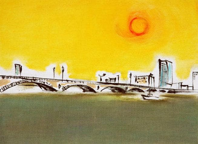 油絵 菅家令子 絵 絵画インテリア 額付(青緑＋金色の枠)F4-090814