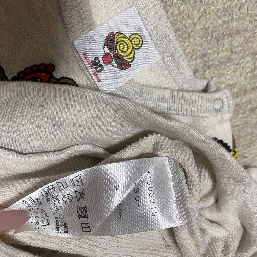 7日まで】ヒスミニ ブラウン テディ 総柄トレーナー 90cm オートミール