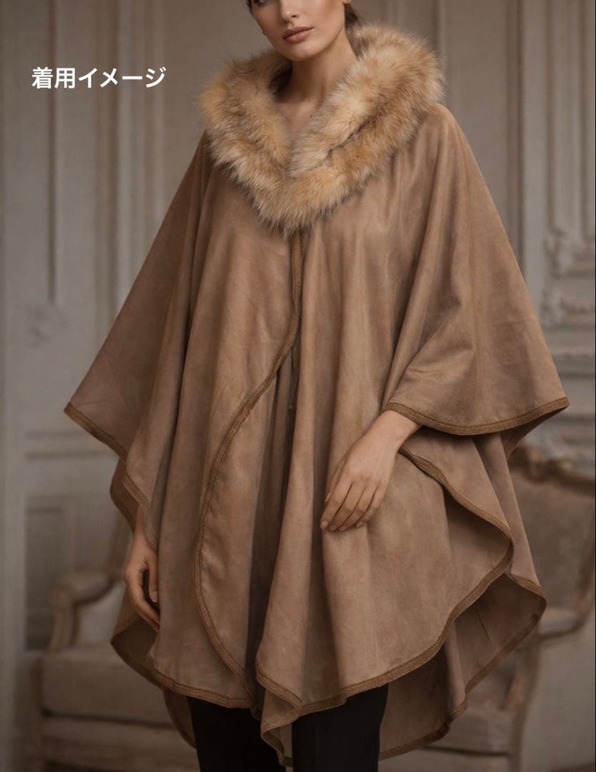 美品】DELBA イタリア製 リアルファー ポンチョコート ケープコート 上質