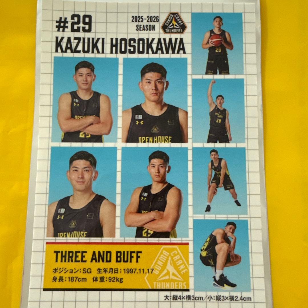 群馬クレインサンダーズ プレーヤーズ証明写真風ステッカー #29 細川