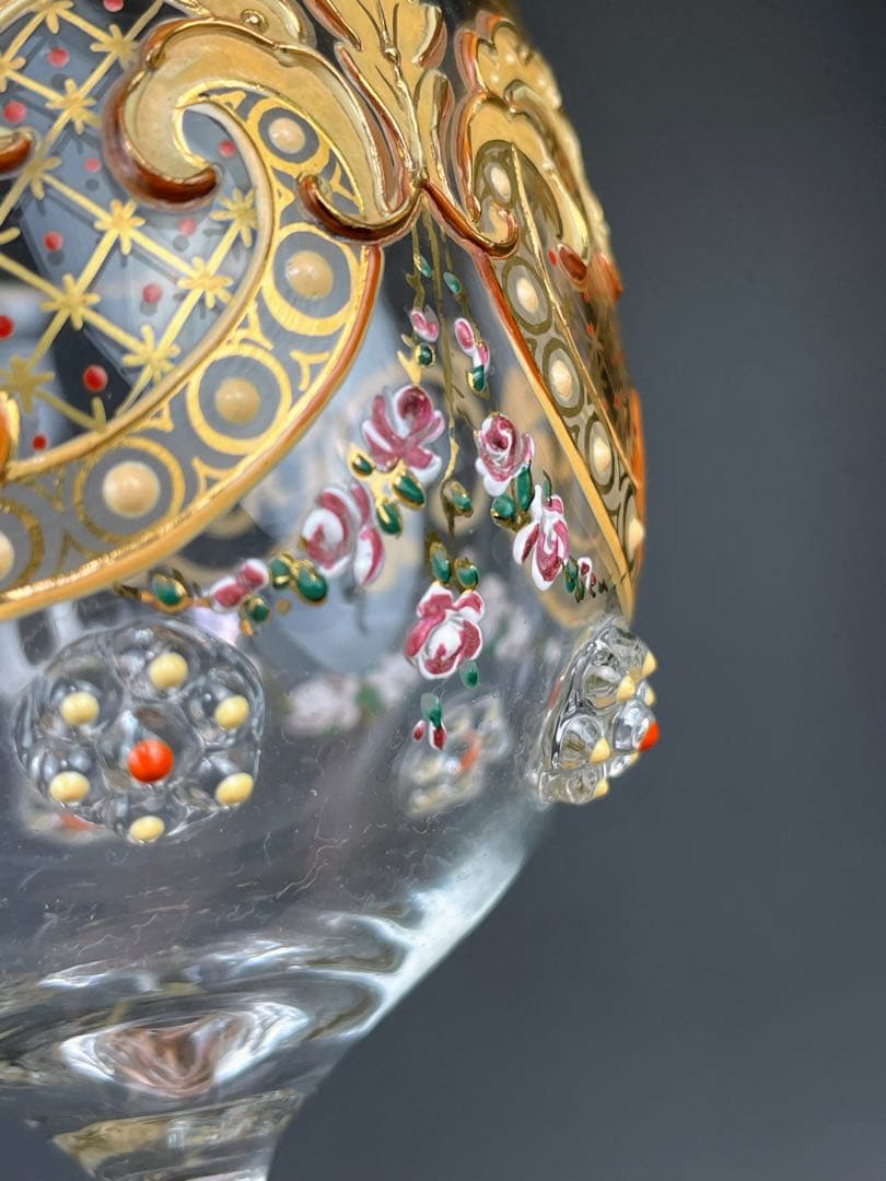 希少】モーゼル エナメル盛 金彩 ワイングラス 金盛り エナメル彩 フランス