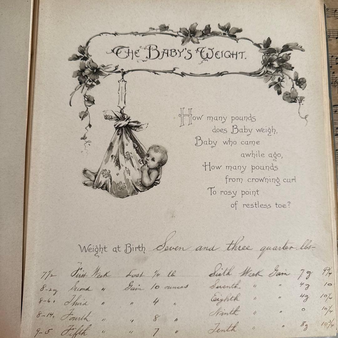 稀少1904年美しいアンティーク雑記帳ベビーアルバム洋書ジャンク