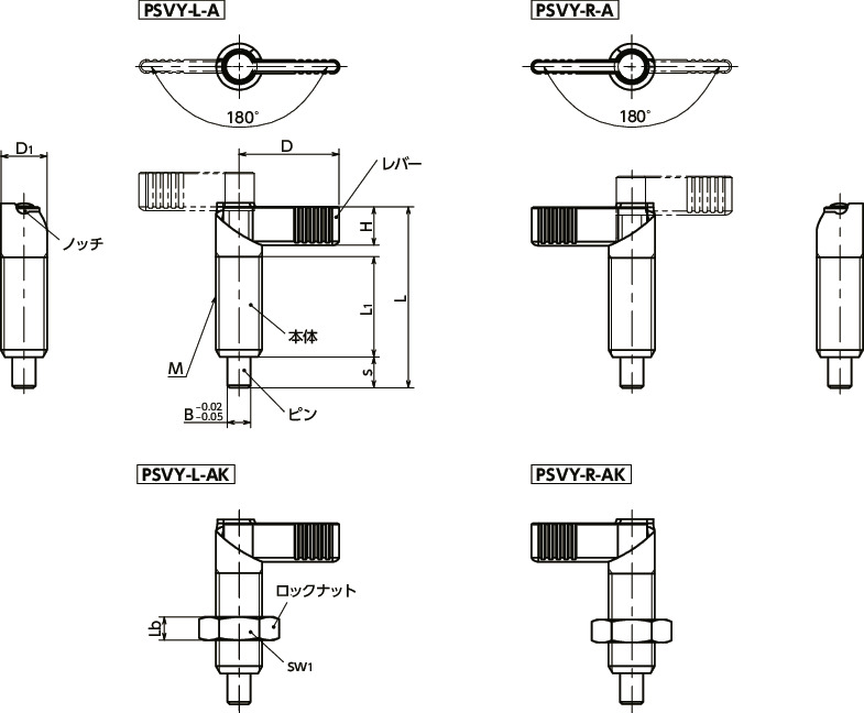 PSVY-A_インデックスプランジャ - レバータイプ - 180°回転制限