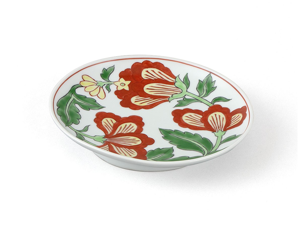 源右衛門窯 赤絵更紗唐花紋 楕円皿・小 / げんえもんがま 赤絵更紗唐