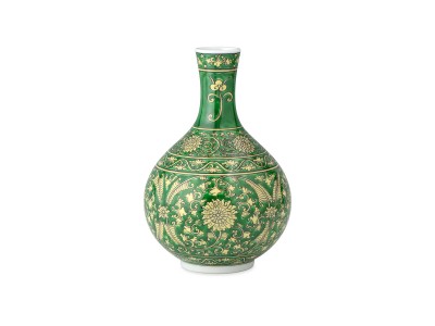 源右衛門窯 黄緑彩兜唐草 花瓶・大 / げんえもんがま 黄緑彩兜唐草