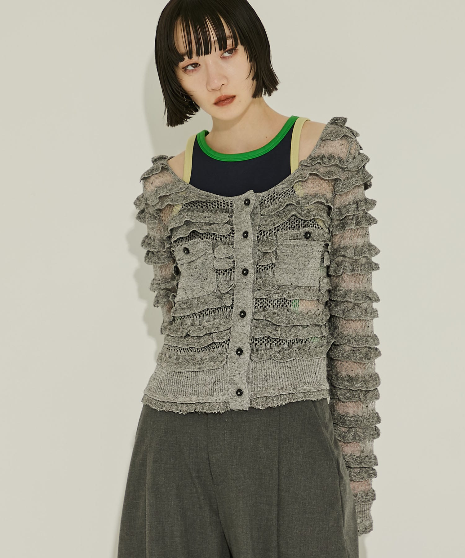 AKES-001(フリルカーディガン)(FREE GREY): AKANE UTSUNOMIYA: WOMENS